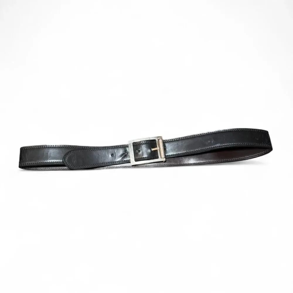 Men’s Size 36 Genuine Leather Reversible Black Brown Belt Silver Buckle